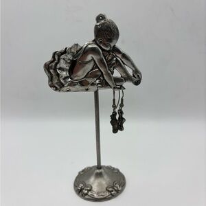 VTG 1990 Seagull Pewter Ballerina Earring Stand With Slipper Earrings.